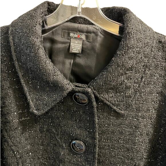 Style & Co. Womens Sparkle Button Front Blazer Jacket Size 14 Black Retro Style - Picture 2 of 10